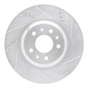 Cadillac CTS Brake Rotor (1) - Front Right - R1 Concepts - Drilled & Slotted - Silver - `04-`08